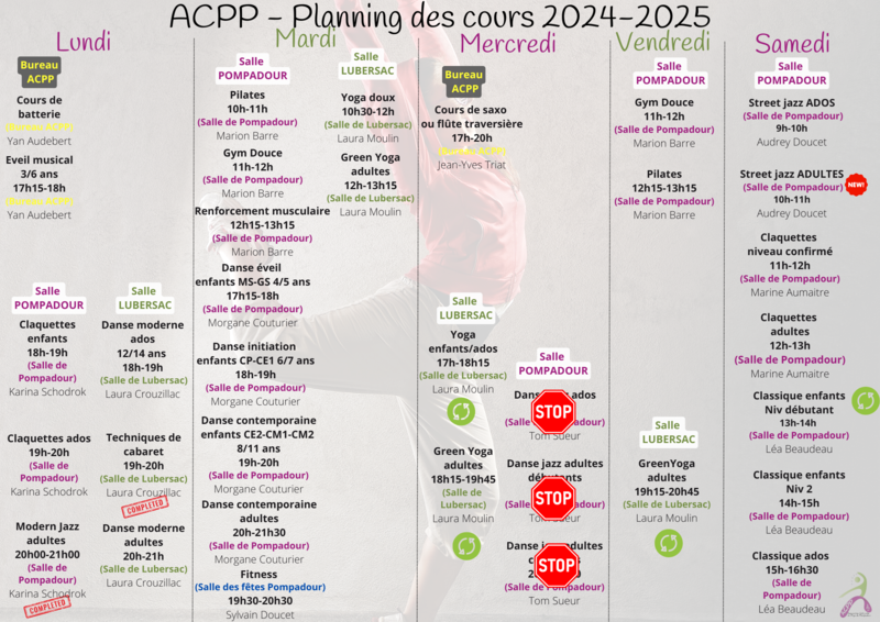 Planning cours 2024-2025